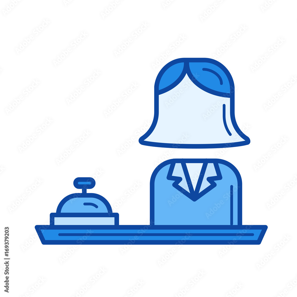 Reception vector line icon isolated on white background. Reception line icon for infographic, website or app. Blue icon designed on a grid system. Reception vector line icon isolated on white background. Reception line icon for infographic, website or app. Blue icon designed on a grid system.