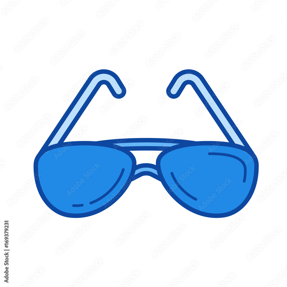 Sunglasses vector line icon isolated on white background. Sunglasses line icon for infographic, website or app. Blue icon designed on a grid system. Sunglasses vector line icon isolated on white background. Sunglasses line icon for infographic, website or app. Blue icon designed on a grid system.