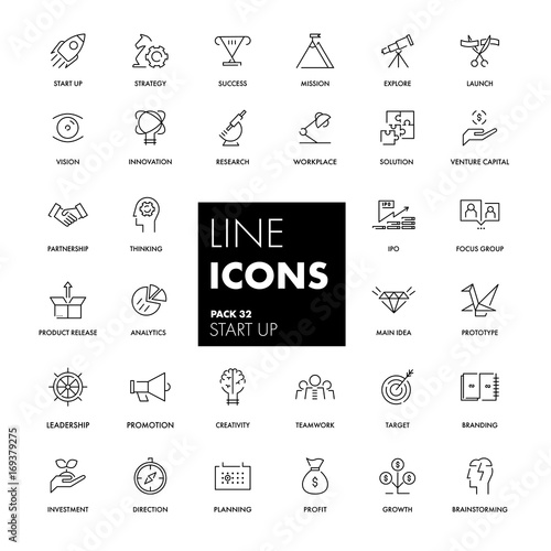 Line icons set. Start Up 