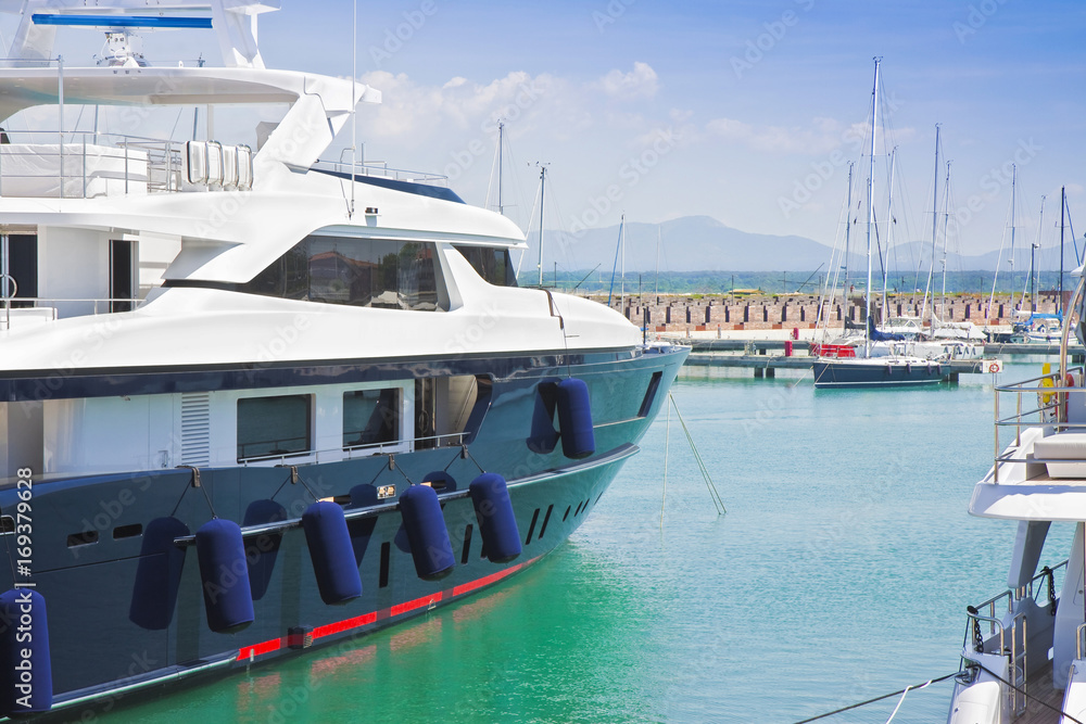 Fototapeta premium Luxury yachts viewed from the side (New Marina in Pisa - Tuscany - Italy )