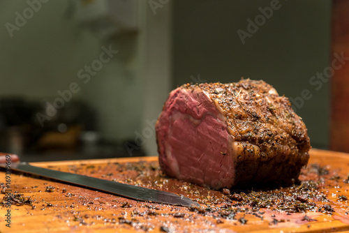 Carving Wagyu beef photo