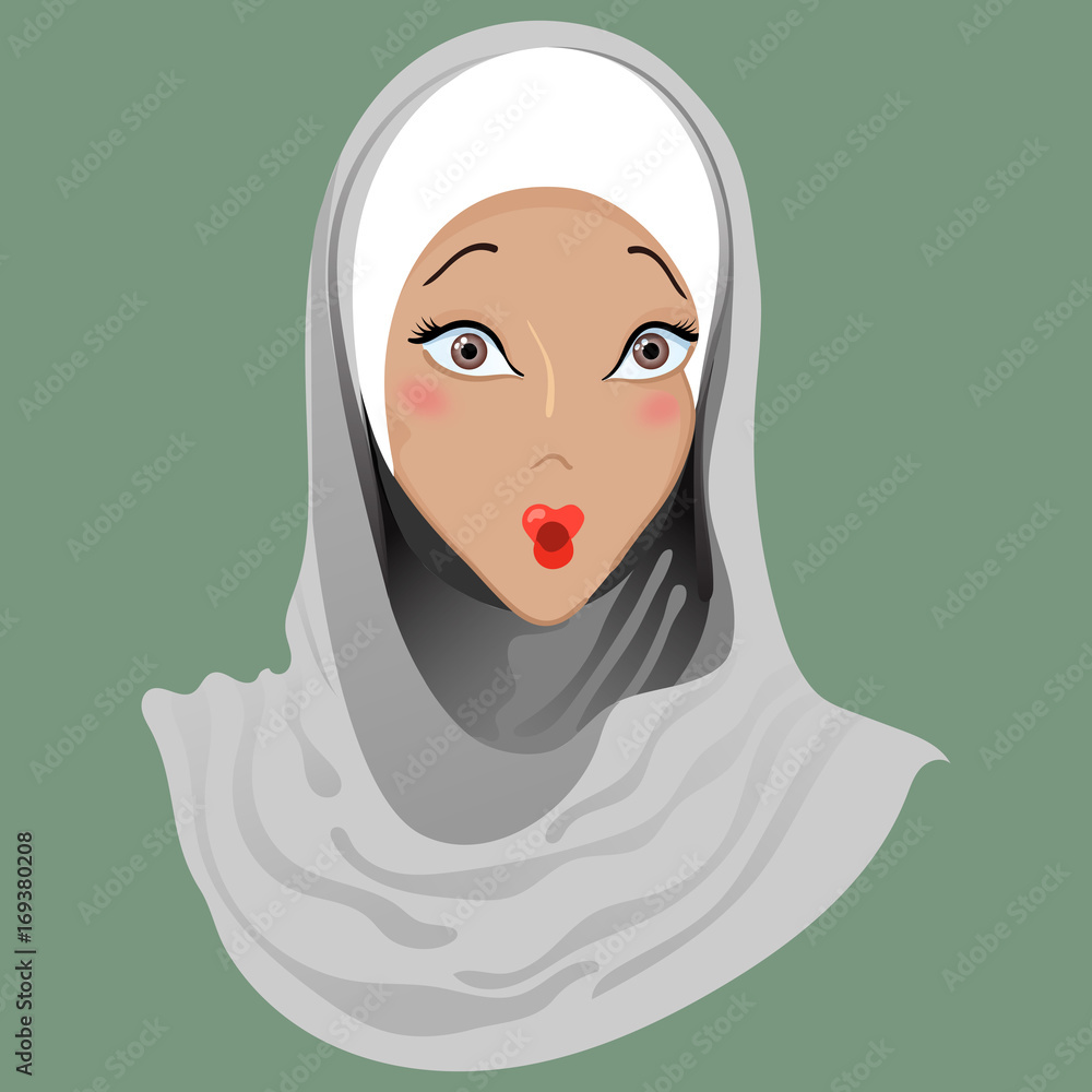 Emoticon. Muslim girl. Surprise