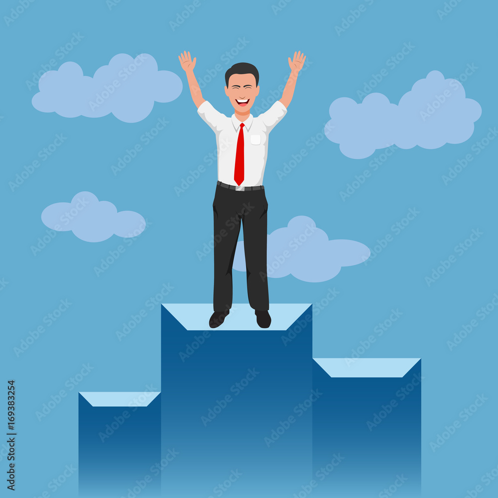 Happy successful businessman on top of the chart. vector illustration Happy successful businessman on top of the chart. vector illustration