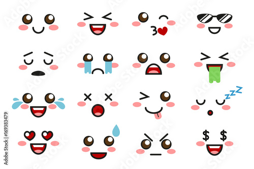 Kawaii emoji. Cute emoticons