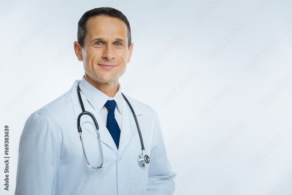 Portrait of cheerful medical worker with stethoscope Portrait of cheerful medical worker with stethoscope