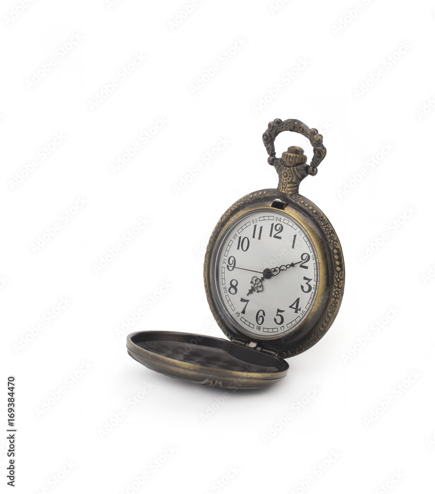 Antique gold pocket watch of the nineteenth century isolated on a white background
