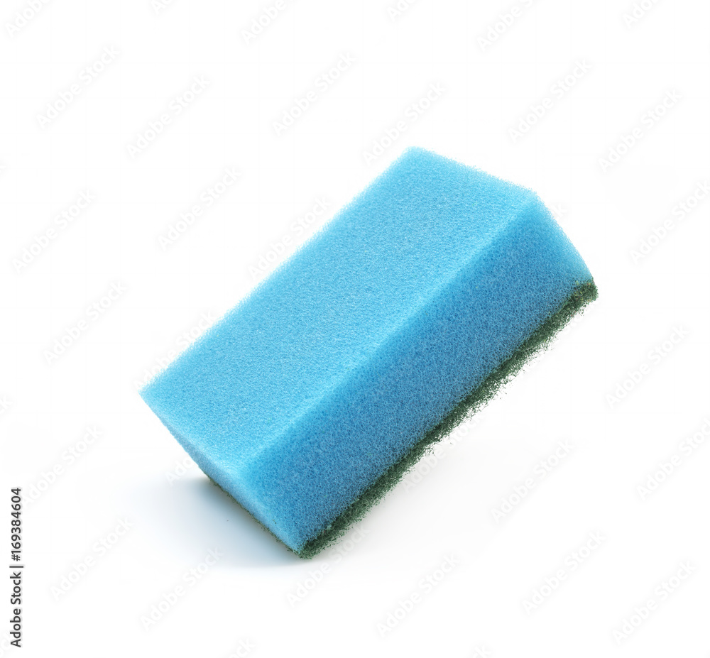 The foam sponge for washing dishes isolated on white background The foam sponge for washing dishes isolated on white background