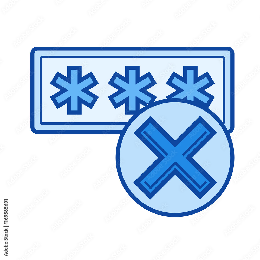 Obraz premium Access denied vector line icon isolated on white background. Access denied line icon for infographic, website or app. Blue icon designed on a grid system.