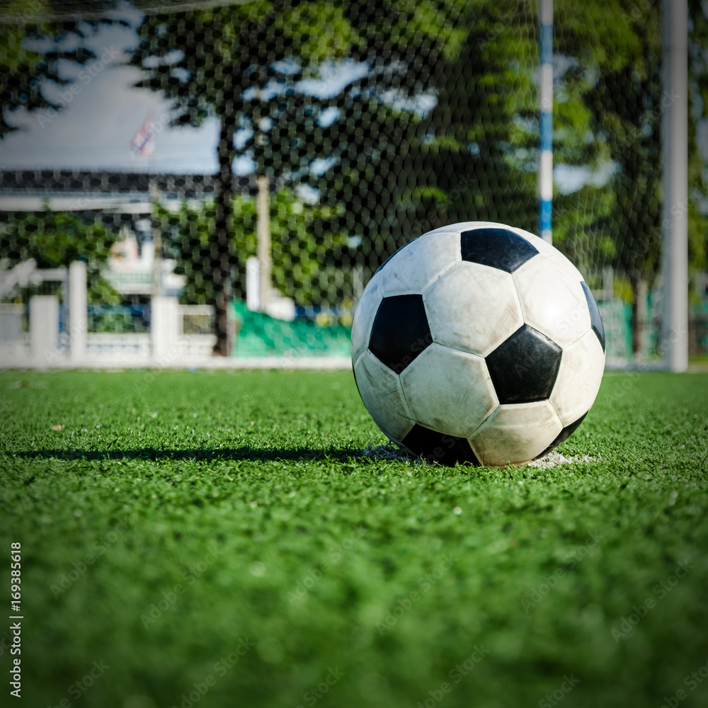 Fototapeta premium Soccer Football on the green grass of Soccer field.