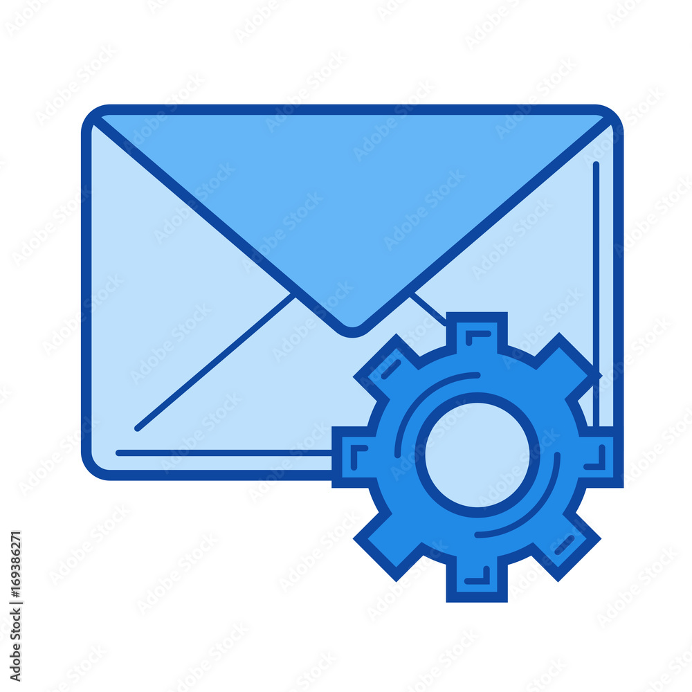 Email settings vector line icon isolated on white background. Email settings line icon for infographic, website or app. Blue icon designed on a grid system. Email settings vector line icon isolated on white background. Email settings line icon for infographic, website or app. Blue icon designed on a grid system.