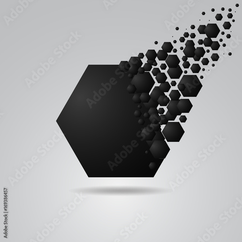 Abstract hexagon geometric background black explosion broke spread. vector illustration