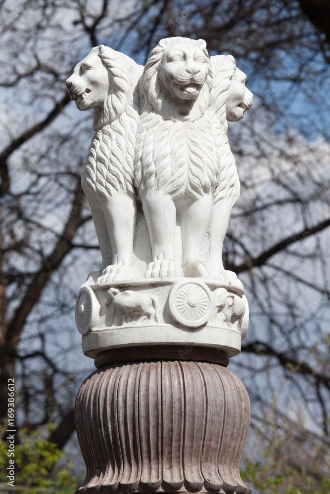 Lion Capital of the Pillars of Ashoka from Sarnath. Stock Photo Adobe