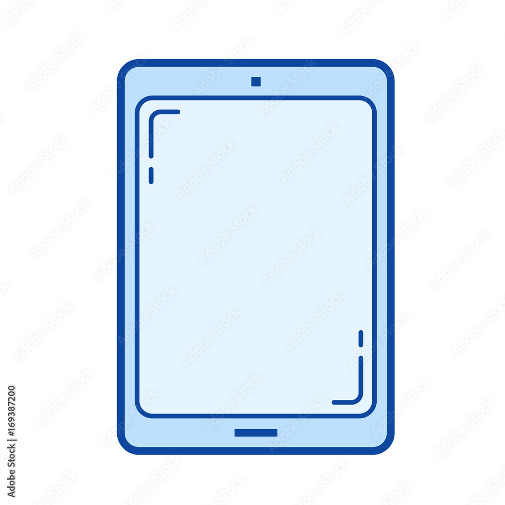 Tablet vector line icon isolated on white background. Tablet line icon for infographic, website or app. Blue icon designed on a grid system. Tablet vector line icon isolated on white background. Tablet line icon for infographic, website or app. Blue icon designed on a grid system.