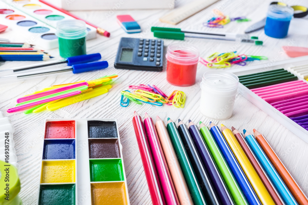 School supplies on a white background School supplies on a white background