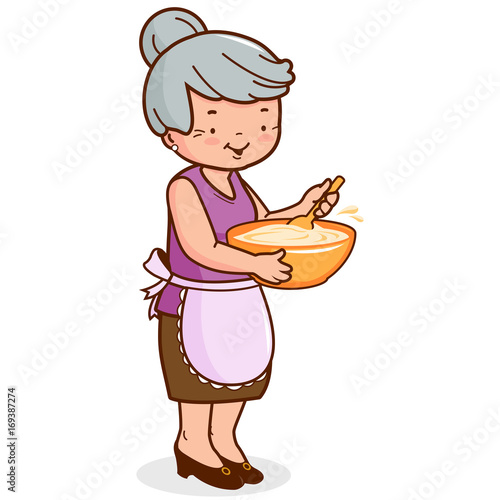 Grandma cooking. Vector illustration