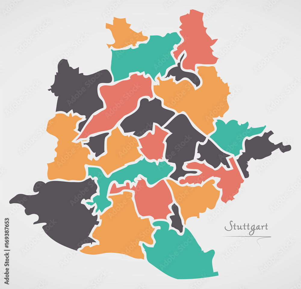 Fototapeta premium Stuttgart Map with boroughs and modern round shapes