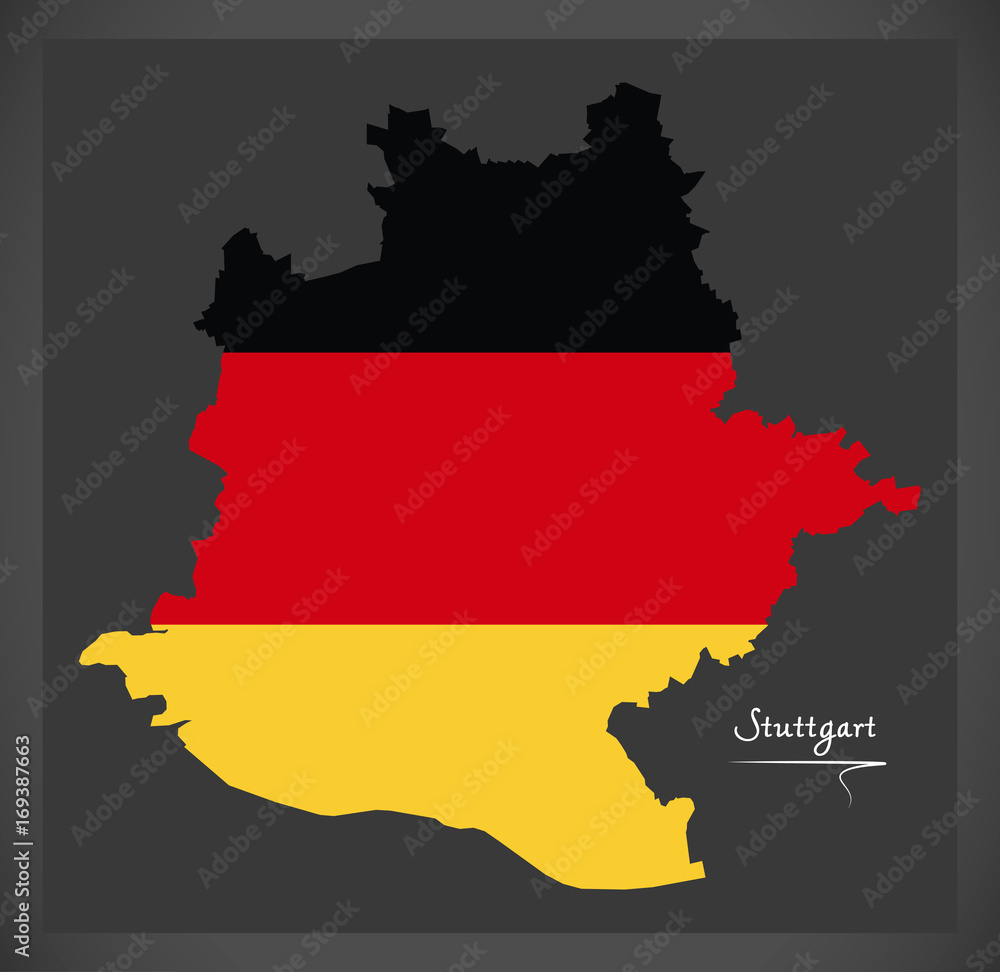 Stuttgart City map with German national flag illustration Stuttgart City map with German national flag illustration