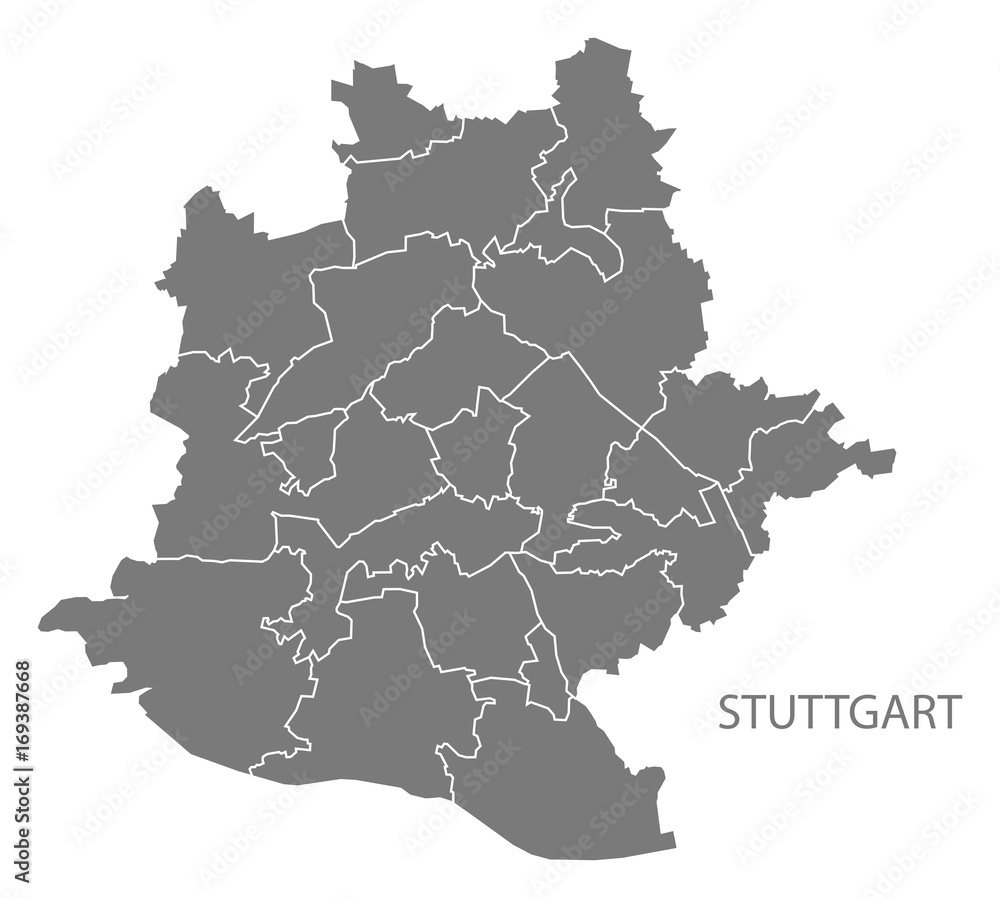 Stuttgart city map with boroughs grey illustration silhouette shape