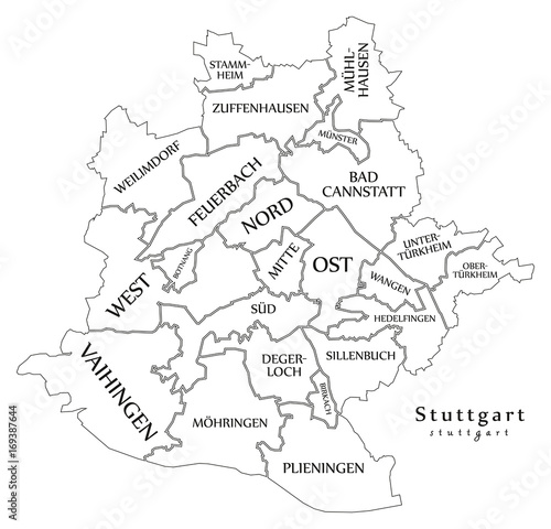 Modern City Map - Stuttgart city of Germany with boroughs and titles DE outline map