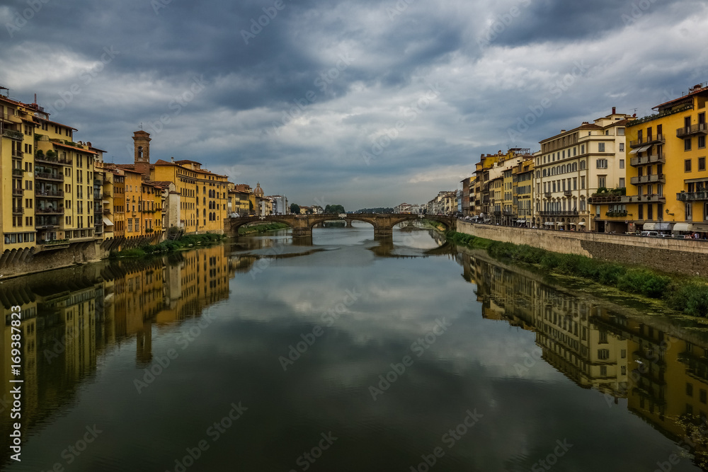 Old building and Arno river in Florence, Italy.
