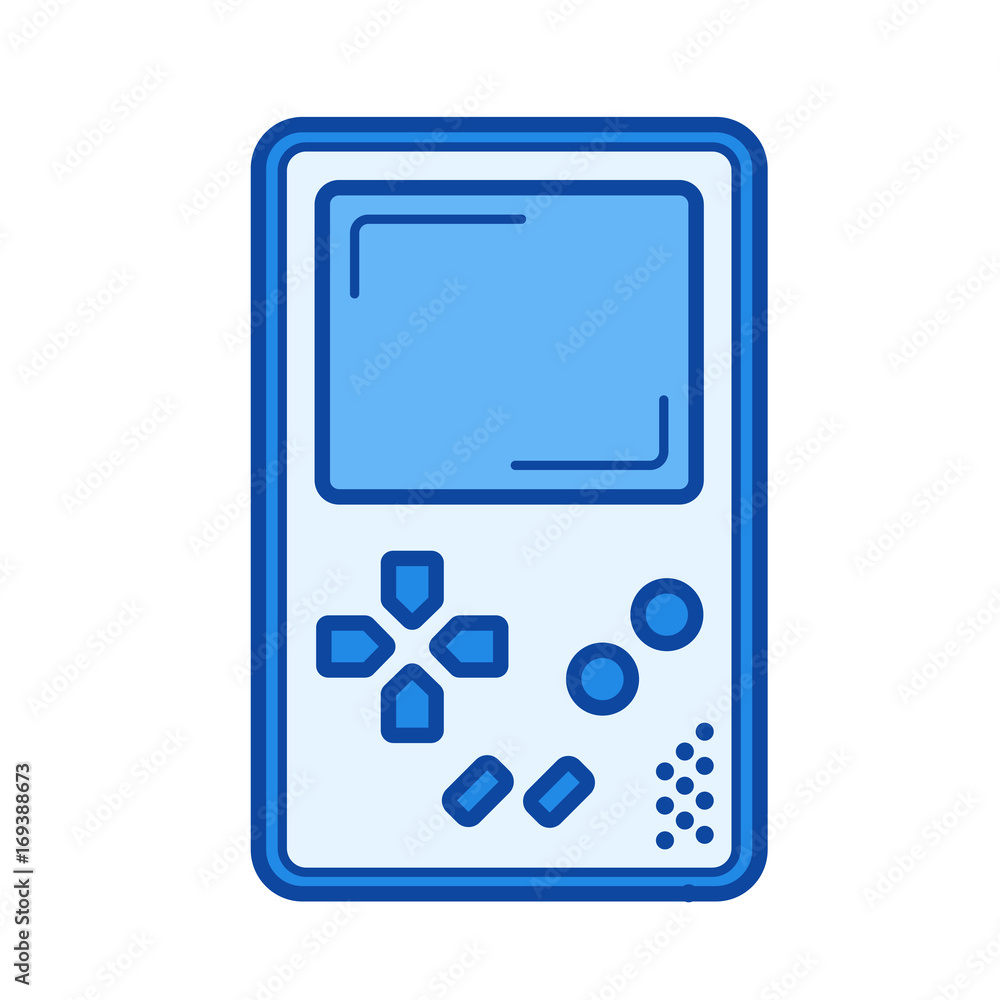 Game console vector line icon isolated on white background. Game console line icon for infographic, website or app. Blue icon designed on a grid system. Game console vector line icon isolated on white background. Game console line icon for infographic, website or app. Blue icon designed on a grid system.