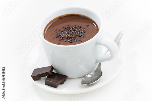 hot chocolate in a cup, closeup, top view