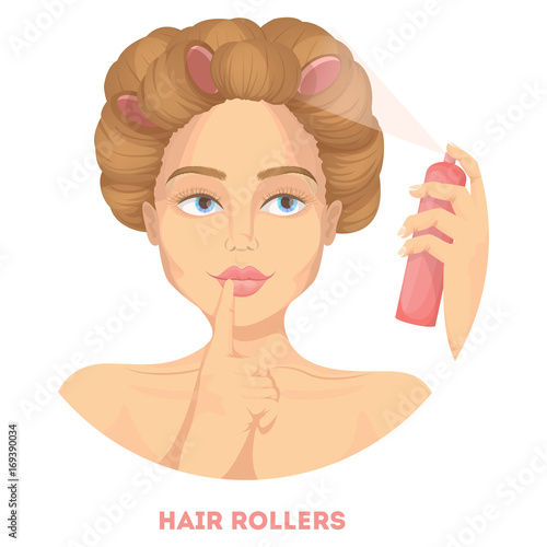 Woman with hair rollers.