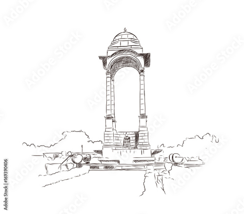 Hand drawn sketch illustration of canopy at India gate in new Delhi in vector.