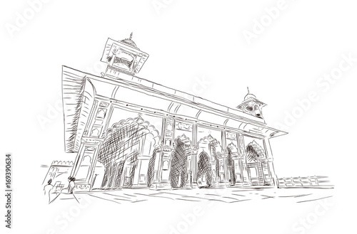 Hand drawn sketch illustration of red fort in new Delhi in vector.