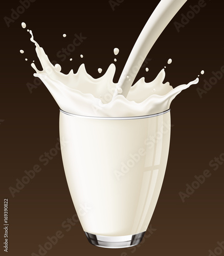 milk splash in the glass on the brown background vector