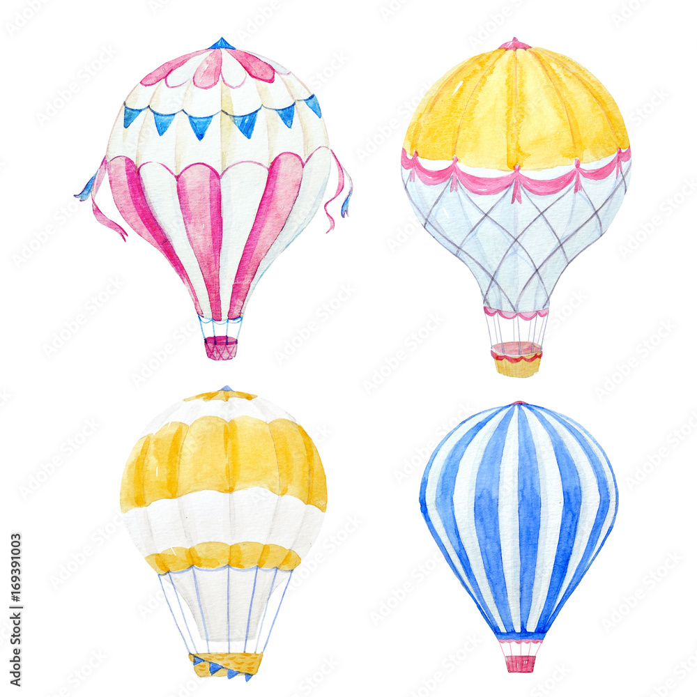 Obraz premium Watercolor air baloon set