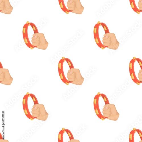 A tambourine that produces a melodic sound. Tambourine in his hand single icon in cartoon style vector symbol stock illustration web.