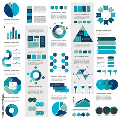 Mega set of infographics elements charts, graphs, circle charts, diagrams, speech bubbles. Flat and 3D design. Vector.