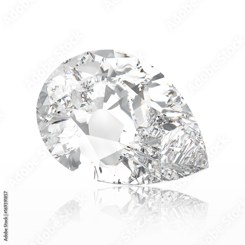 3D illustration pear diamond stone with reflection