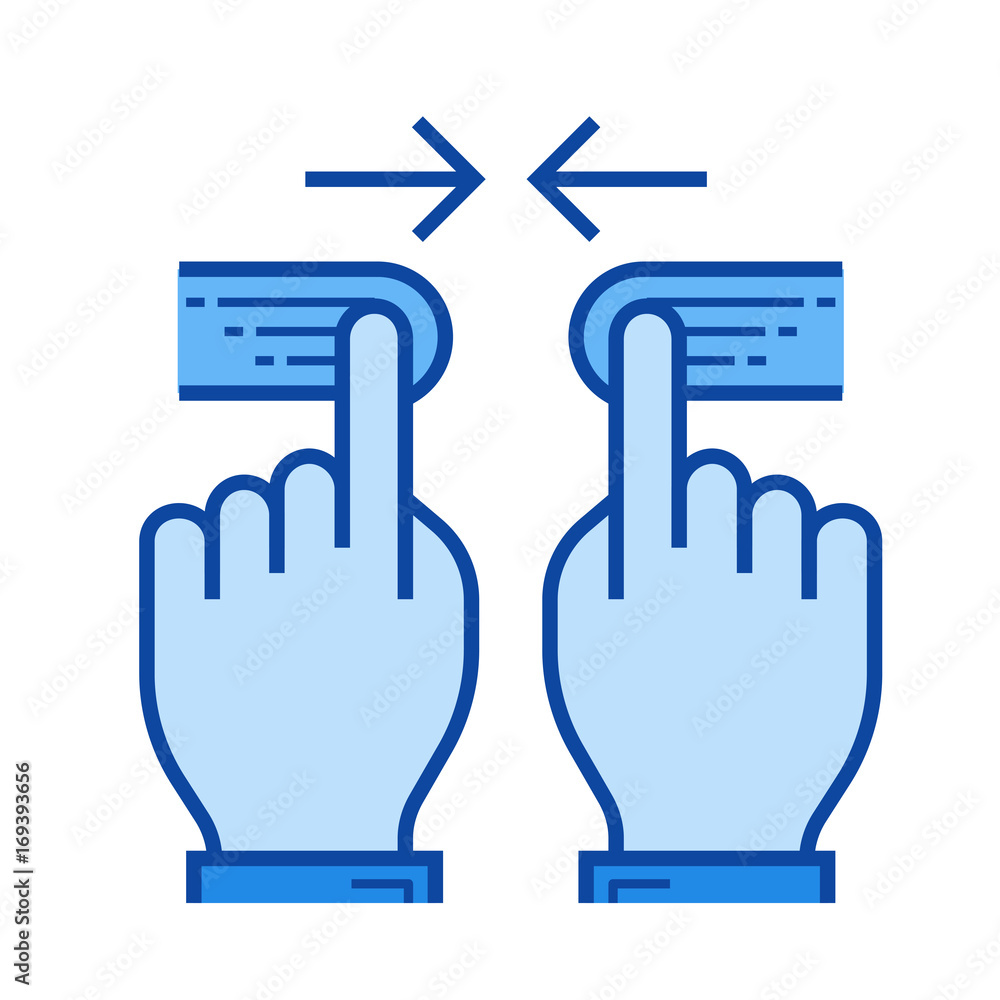Two hand pinch vector line icon isolated on white background. Two hand pinch line icon for infographic, website or app. Blue icon designed on a grid system. Two hand pinch vector line icon isolated on white background. Two hand pinch line icon for infographic, website or app. Blue icon designed on a grid system.