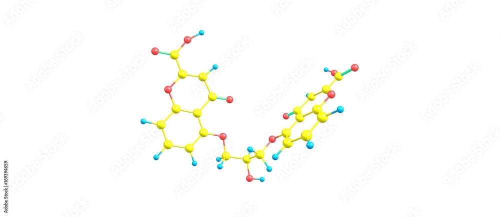 Cromoglicic acid molecular structure isolated on white