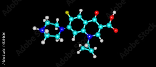 Ciprofloxacin molecular structure isolated on black