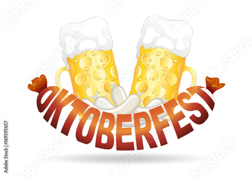 Oktoberfest Bratwurst
Oktoberfest mit Bier u Wurst
Bratwurst als Text Hintergrund 
Vektor Illustration isoliert auf weißem Hintergrund