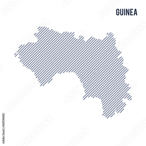 Vector abstract hatched map of Guinea with oblique lines isolated on a white background.