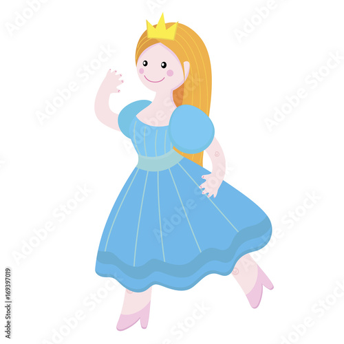 Vector illustration of a cute fairy princess in a blue dress on white background