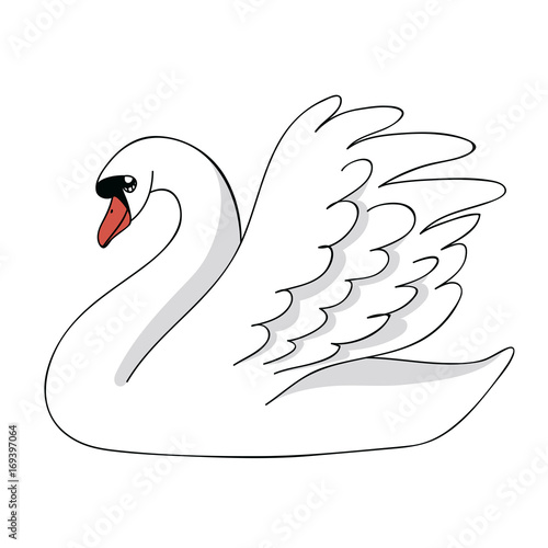 Vector simple illustration of a white swan on a white background