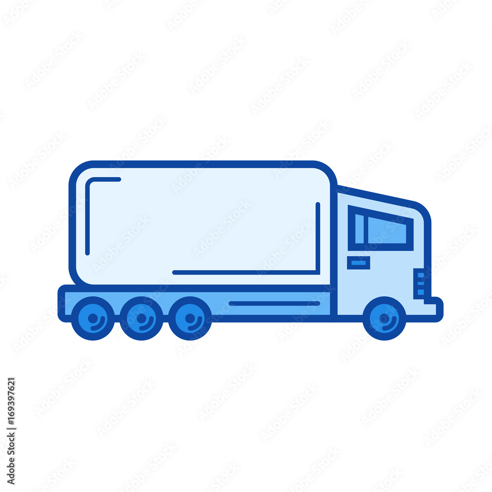 Semi-truck vector line icon isolated on white background. Semi-truck line icon for infographic, website or app. Blue icon designed on a grid system. Semi-truck vector line icon isolated on white background. Semi-truck line icon for infographic, website or app. Blue icon designed on a grid system.