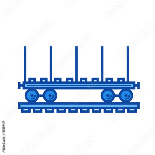 Railroad flat car vector line icon isolated on white background. Railroad flat car line icon for infographic, website or app. Blue icon designed on a grid system.