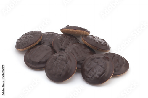 Biscuits with chocolate on a white background