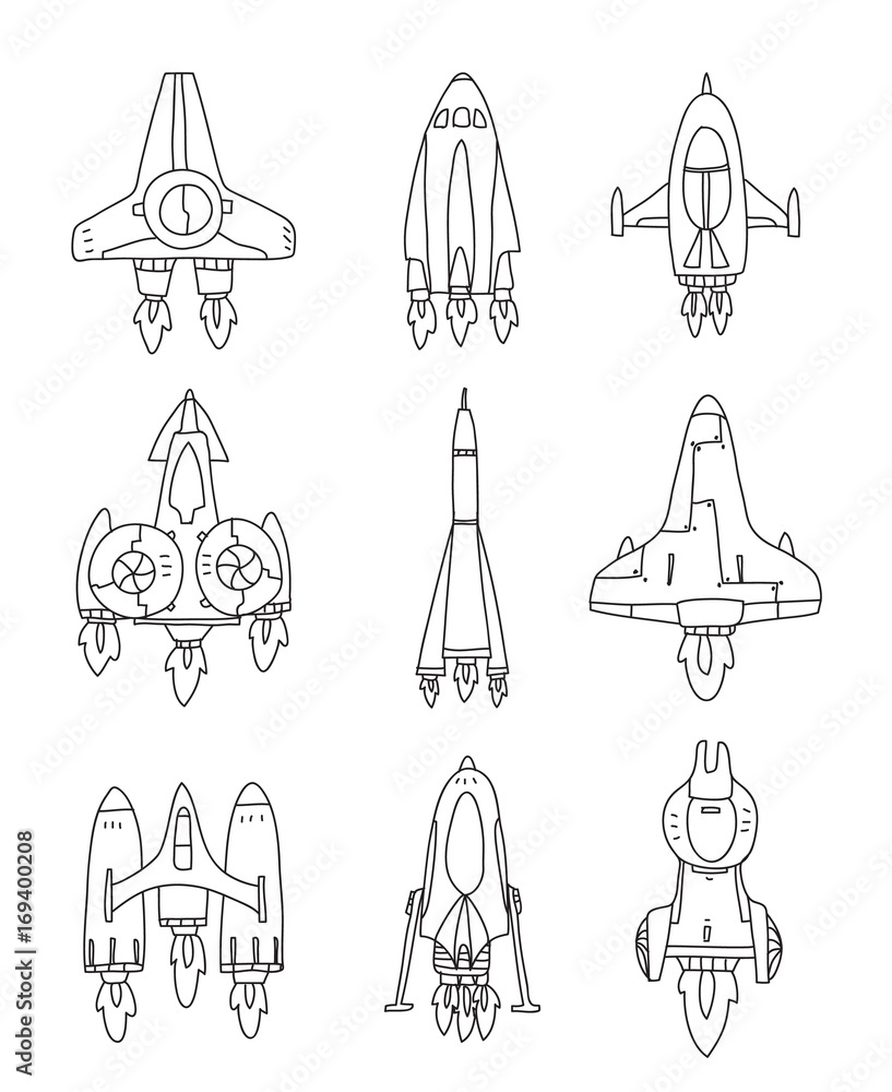 spacecrafts icon hand drawn vector set line art illustration spacecrafts icon hand drawn vector set line art illustration