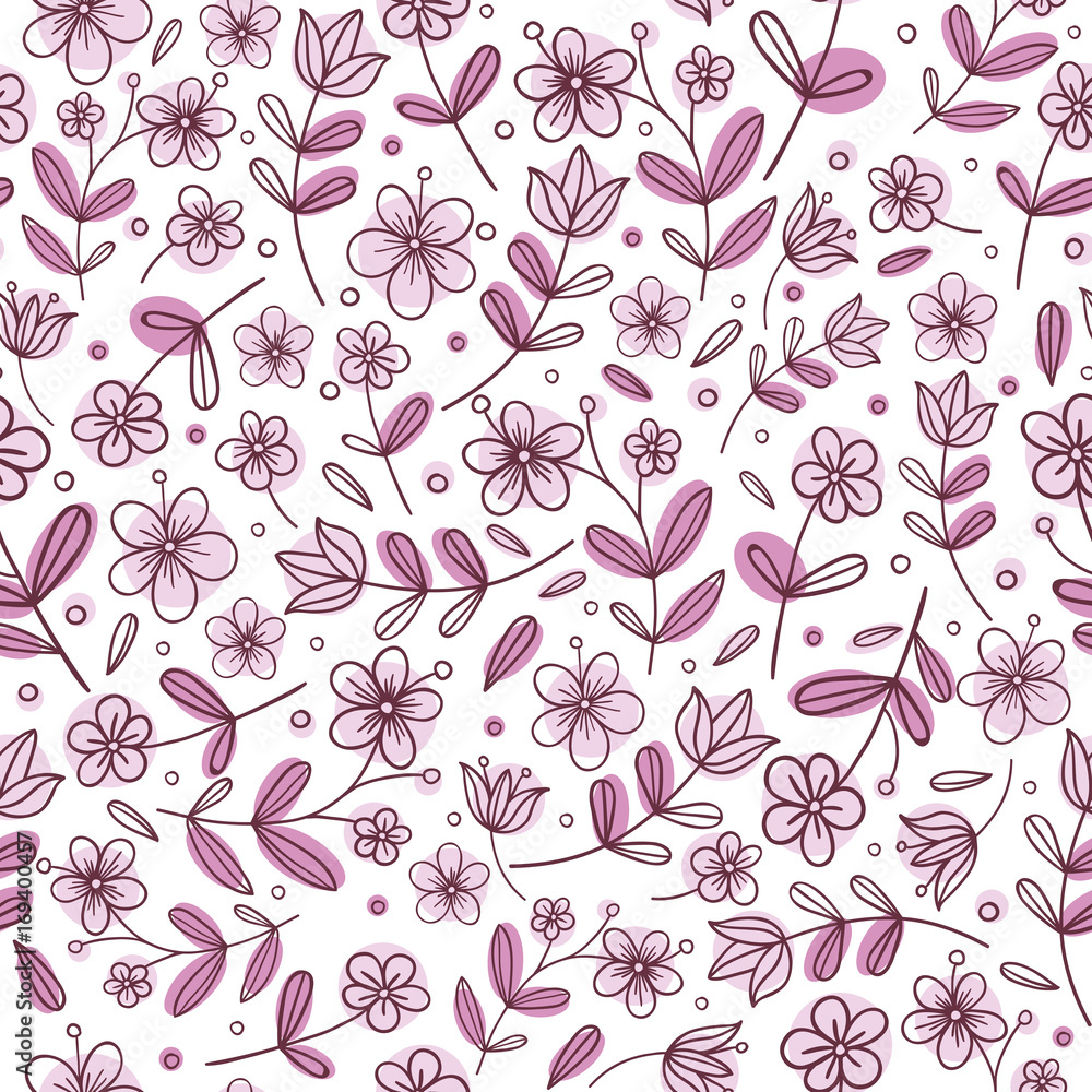 Seamless floral pattern with flowers on white background. Vector