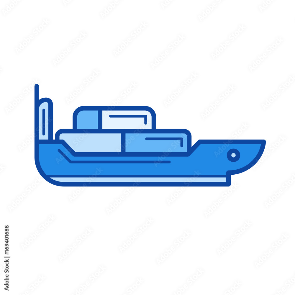 Motor boat vector line icon isolated on white background. Motor boat line icon for infographic, website or app. Blue icon designed on a grid system. Motor boat vector line icon isolated on white background. Motor boat line icon for infographic, website or app. Blue icon designed on a grid system.