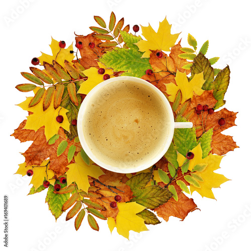 Cup of coffee with autumn d...