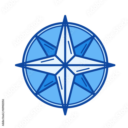 Nautical compass vector line icon isolated on white background. Nautical compass line icon for infographic, website or app. Blue icon designed on a grid system.