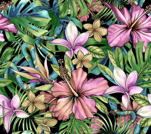 amazing seamless tropical pattern with snake skin